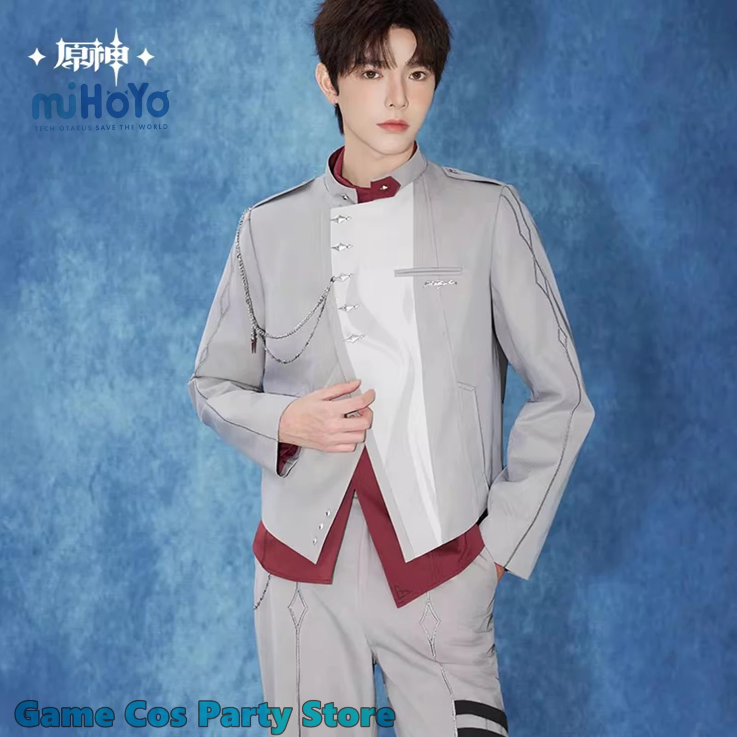 

Оригинальный костюм-блейзер Tartaglia (Genshin Impact) для косплея, черный пиджак, серый плащ, взрослый размер 3XL