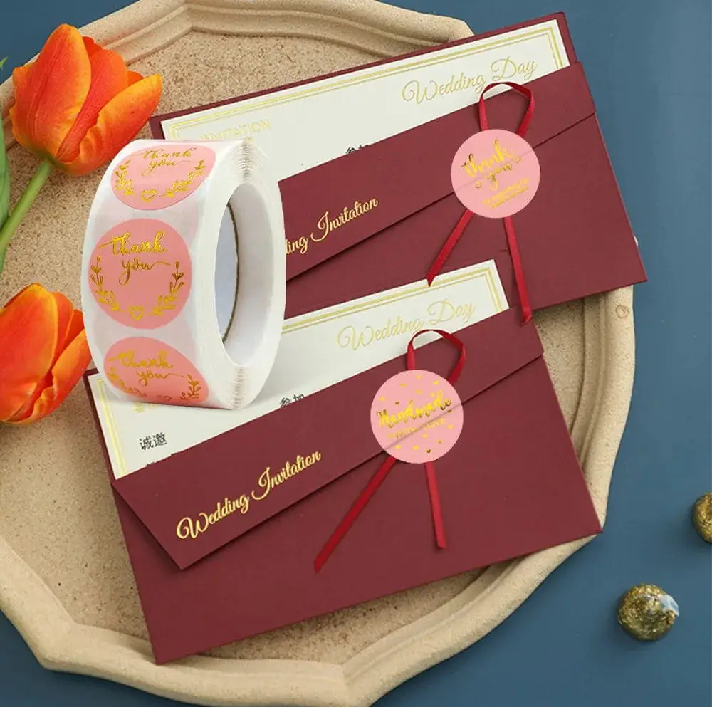 500 قطعة تسميات مستديرة ورق الكرافت شكرا لك ملصقات Dragees كيس الحلوى زهرة هدية صندوق كعكة صناديق التعبئة والتغليف ملصق الزفاف #6