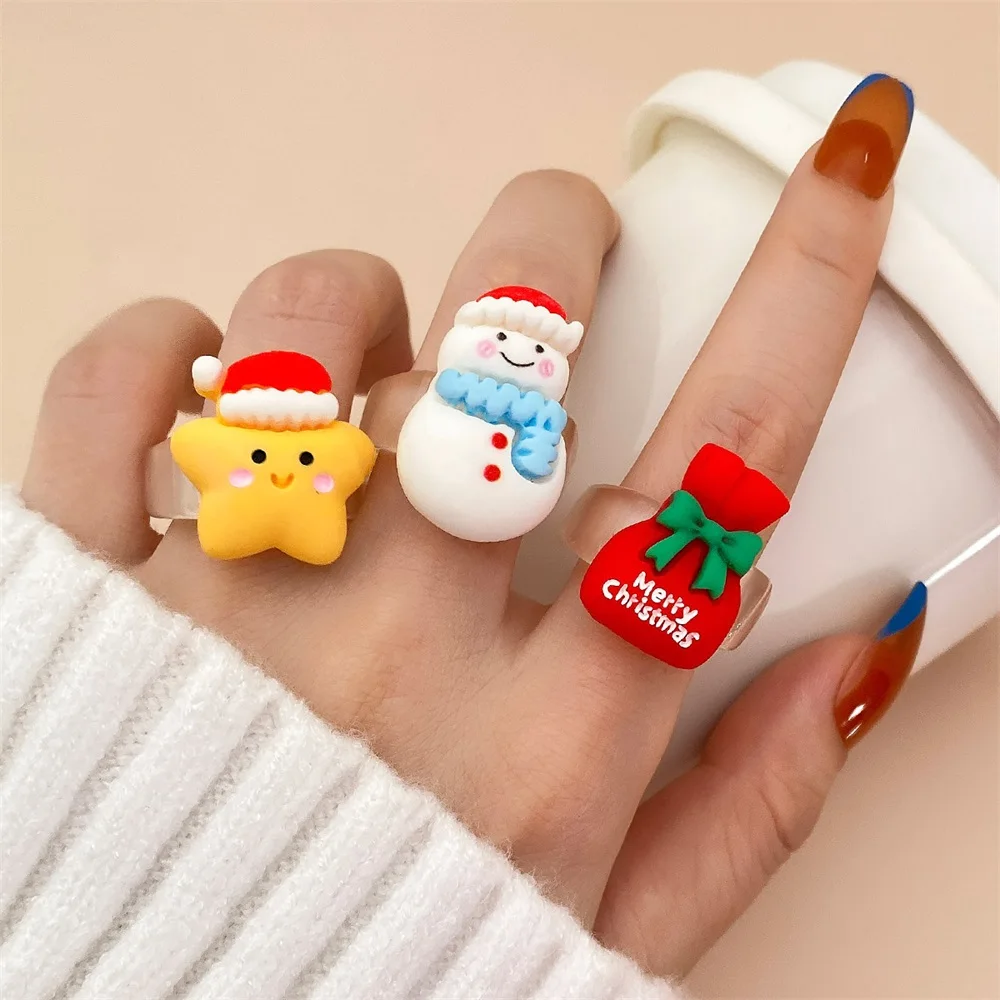 IFMIA Fashion Christmas Rings 2023 Xmas Decor Metal Snowman Tree Star Ring For Christmas Wedding Thanksgiving Jewelry