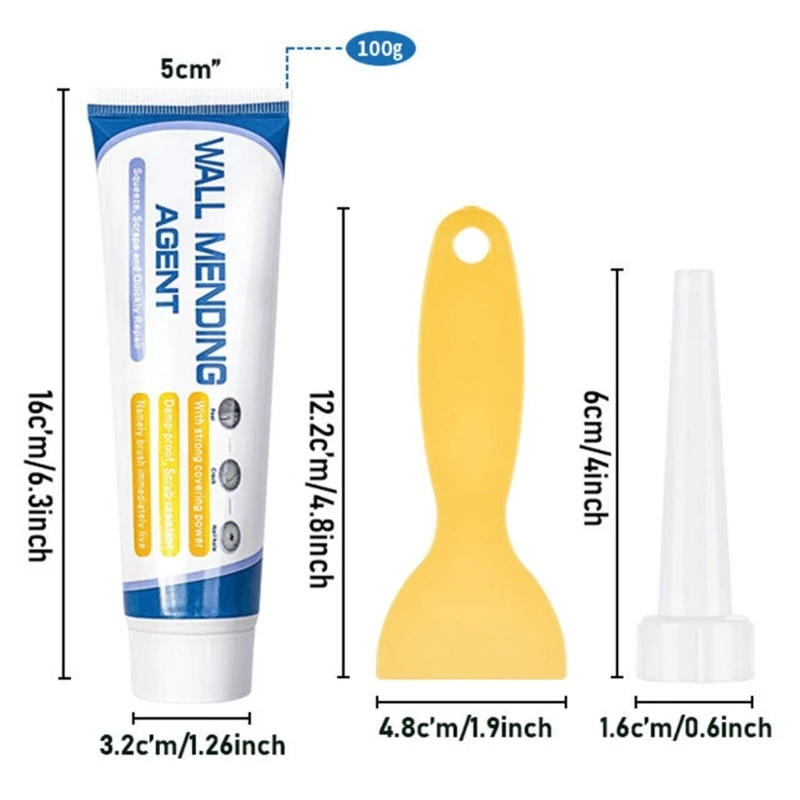 Crema eficaz para reparación grietas en pared, parches pared resistentes agua y secado rápido, solución uso