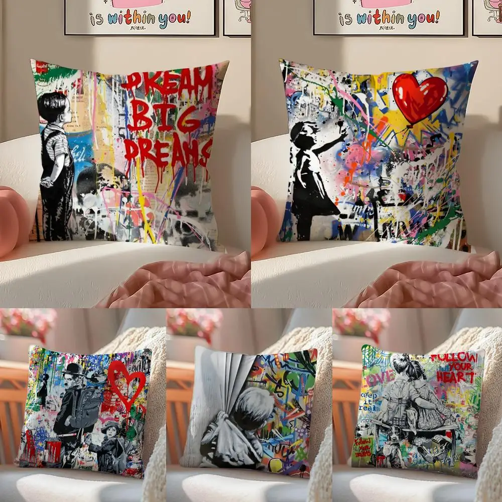 B-Banksy Street G-Graffiti Art Cushion Cover Linen Pillowcase Cover Soft Decor for Sofa Home Room