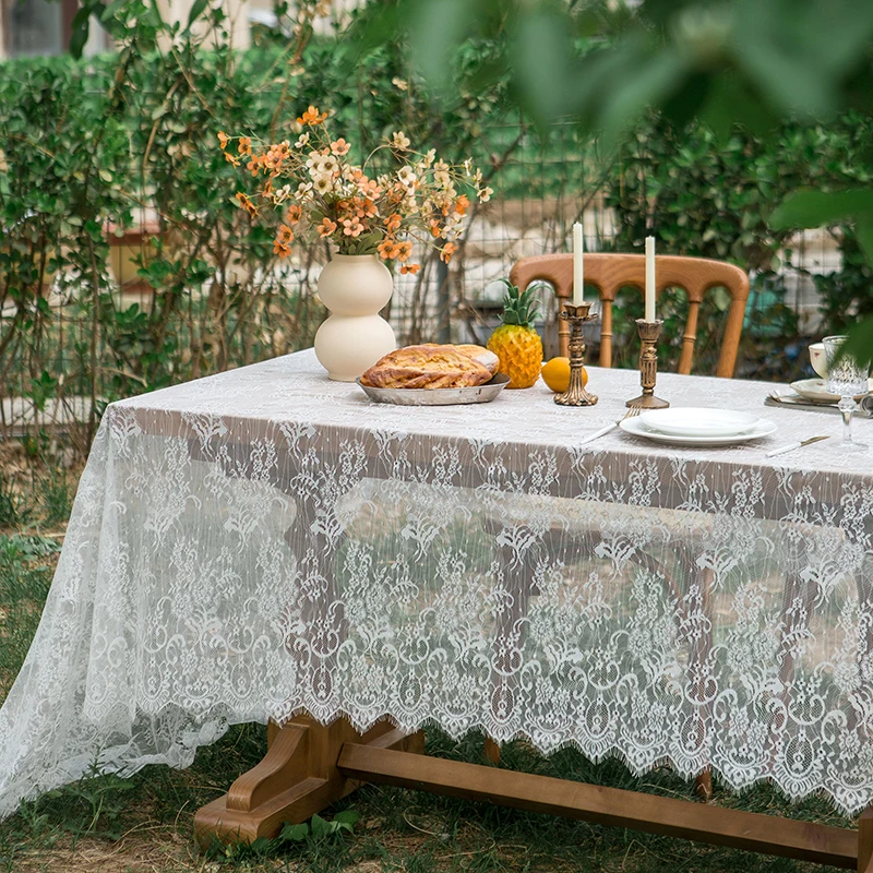 White Lace Tablecloth Birthday Window Display Dining Table Decoration Sweet Table Atmosphere Sensation Photo Prop Ins