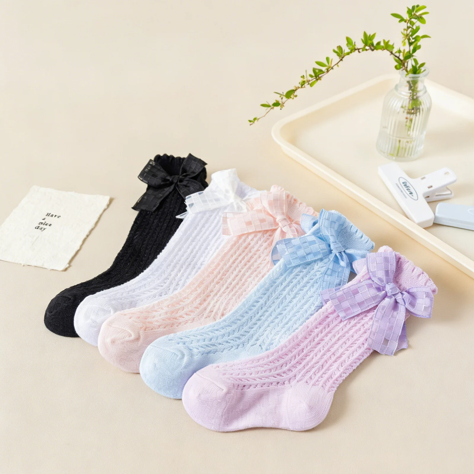 Toddler Baby Girls Stockings Soft Breathable Bow Decor Mesh Knee High Socks Summer Infant Long Socks