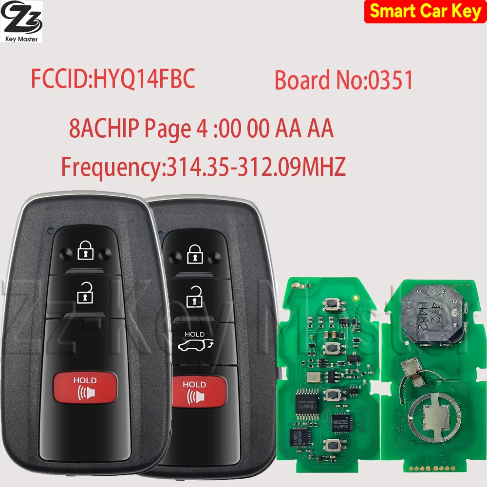 

Zz Board:231451-0351 G 314.35-312.1MHZ 8A CHIP Proximity Car Remote Control Key For Toyota Camry RAV4 USA 2018-2021 HYQ14FBC