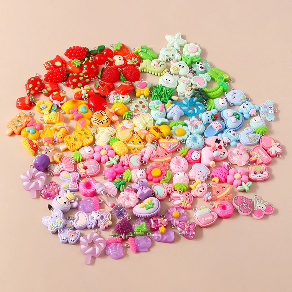 Leslie Mixed 10pcs Resin Colorful Heart Flower Animal Rainbow Charms for Earring Necklace Handmade Jewelry Making Accessories - view 6