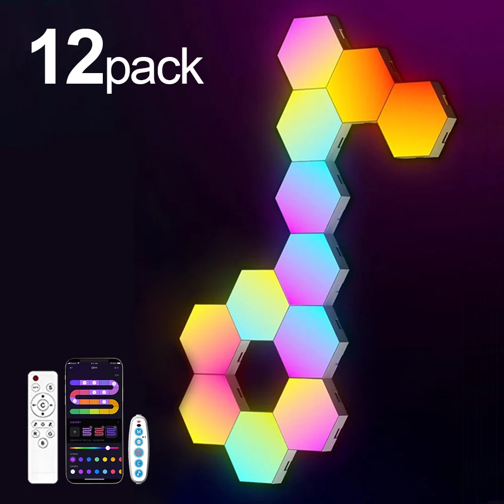 Rgb Smart Zeshoekige Wandlamp Kleur Veranderende Omgevingslicht Diy Vorm Muziek Ritme App Voor Game Room Slaapkamer Intelligent - afbeelding 1