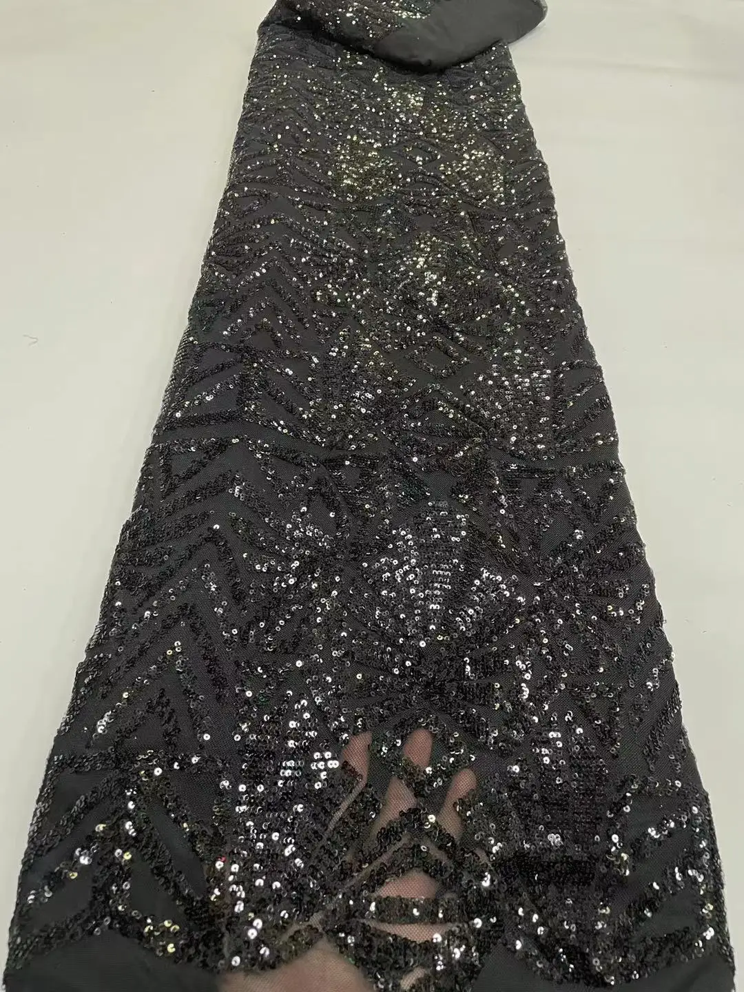 

Black African Lace Fabric With Sequins Nigerian Tulle Net Lace French Mesh Lace Fabric 2024 Newest Style For Wedding Dress 5Yard