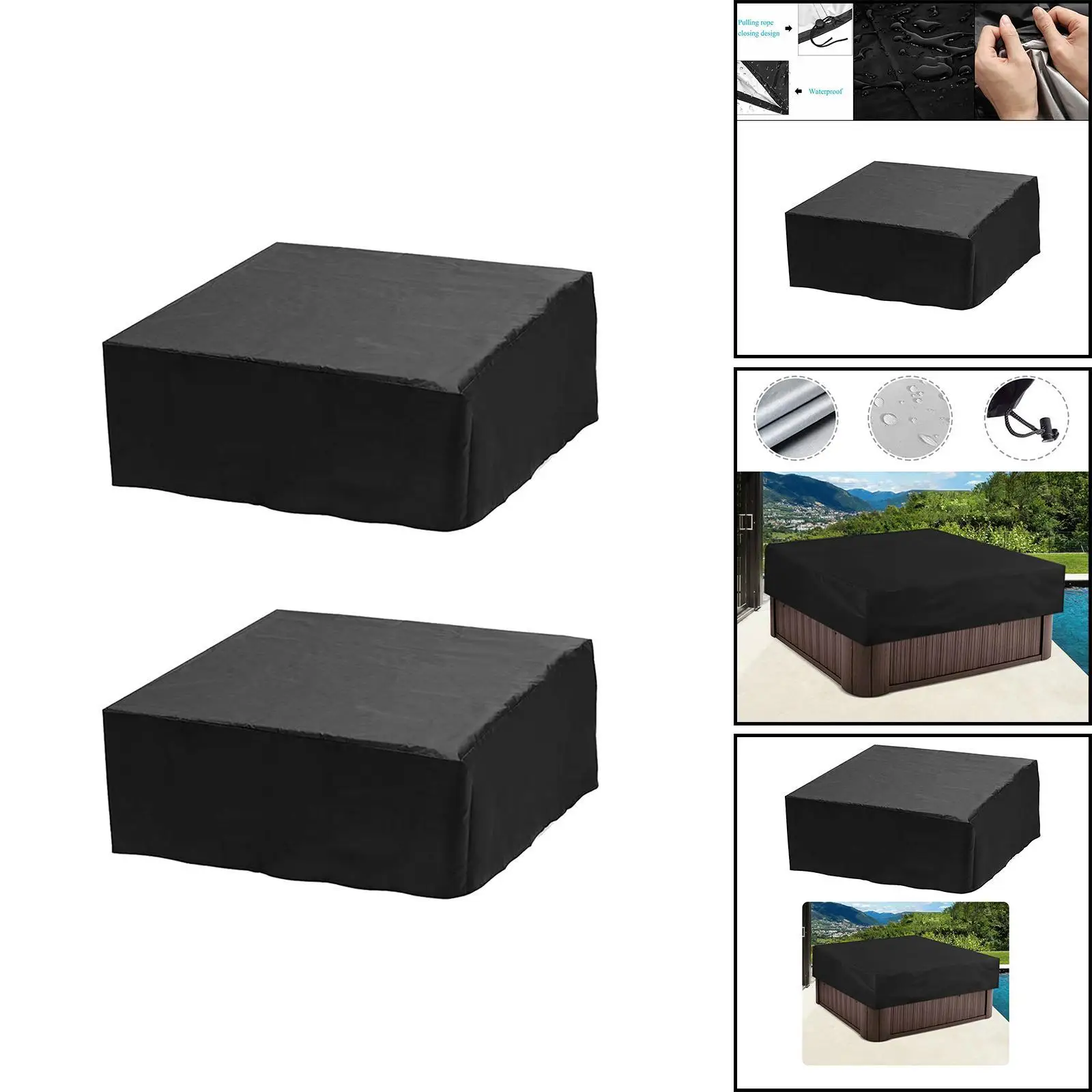 Outdoor Furniture Dust Cover for Hot Tub Square SPA Bathtub Pool Protector Rainproof Oxford Cloth Black Movable Swimming Pool