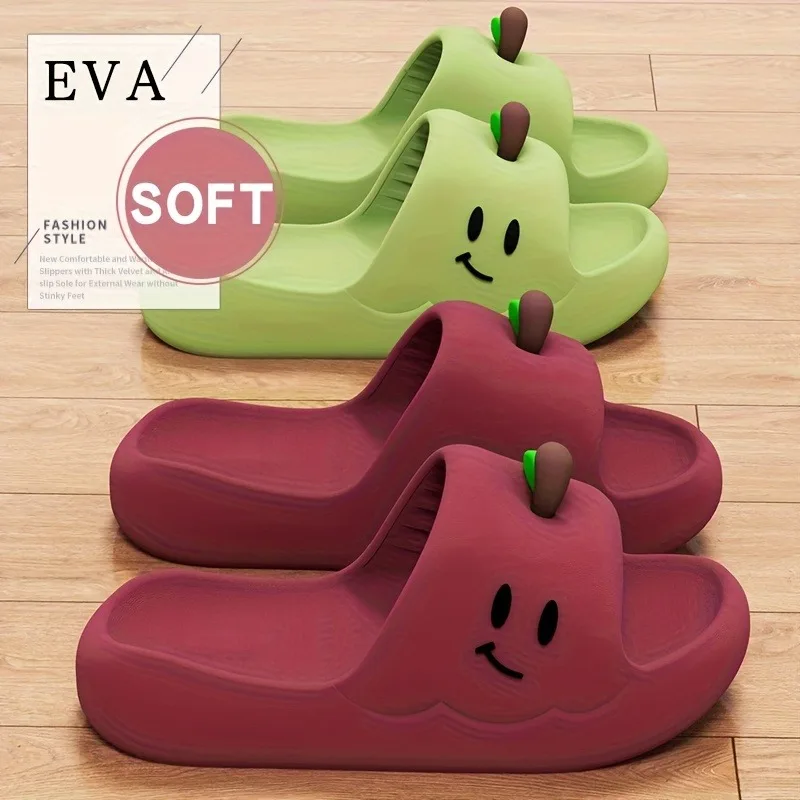 

Милые женские тапочки-шлепанцы EVA с яблоками, летние, мягкие, нескользящие, для дома, мультяшные, для ванной, легкие, на толстой подошве, для дома и улицы