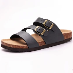 Goosecret Women Slippers With Adjustable Buckle New Suede Cork Sandals Men Classic Cork Home Shoes Comfortable Flat Slippers