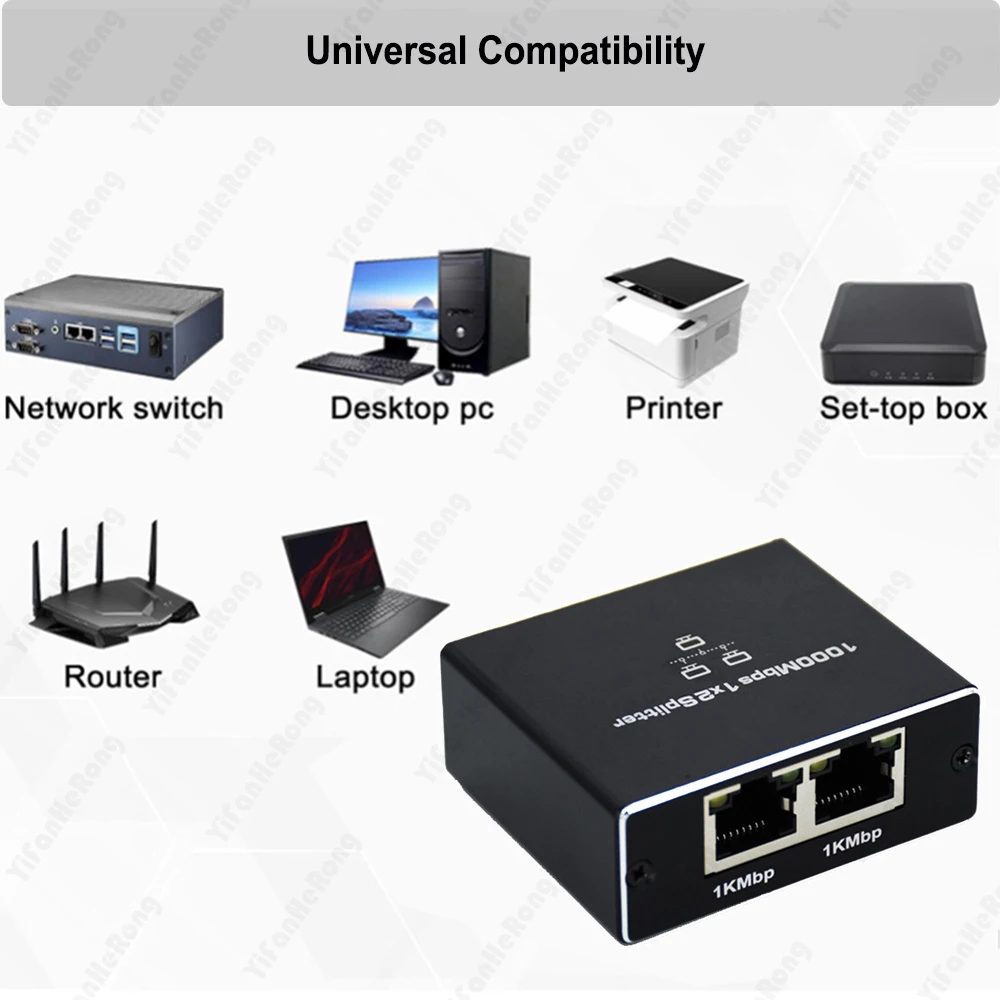 RJ45 Splitter 1In 2Out 1000mbps 2 Port 1GB Connector Adapter 1 to 2 Ways Lan Ethernet 1x2 Gigabit Coupler Connect Network Switch