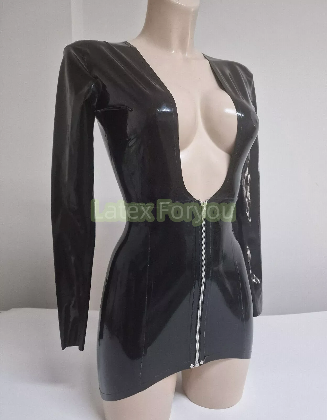 

Handmade pure natural latex dress women's rubber sexy Latex dress Cleavage Robe Courte en Latex noir made costume