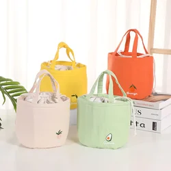 Japanese Cute Drawstring Pocket Stitch Thermal Lunch Bag for Kids Fruit Embroidery Handbags Portable Lunch Box ToteBags