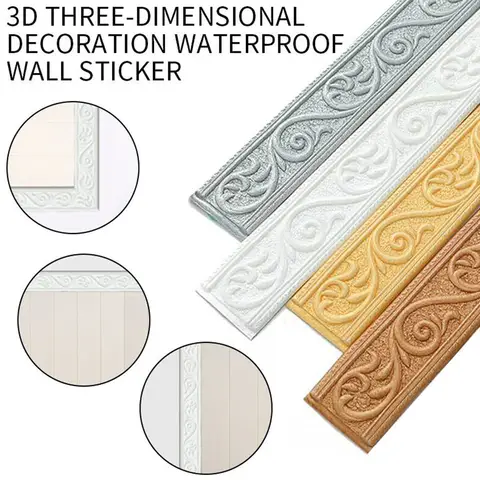 3D Wall Trim Line Skirting Border Self Adhesive Waterproof Baseboard Wallpapers Wall Sticker For Living Room Home Decoration