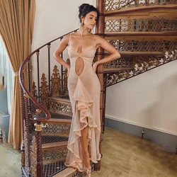 Tight Gabriella Keyhole & Ruffle Mesh Body-Con Gown 2024 Summer Women Irregular Fishtail Long Dress Elegant Party Evening Dress