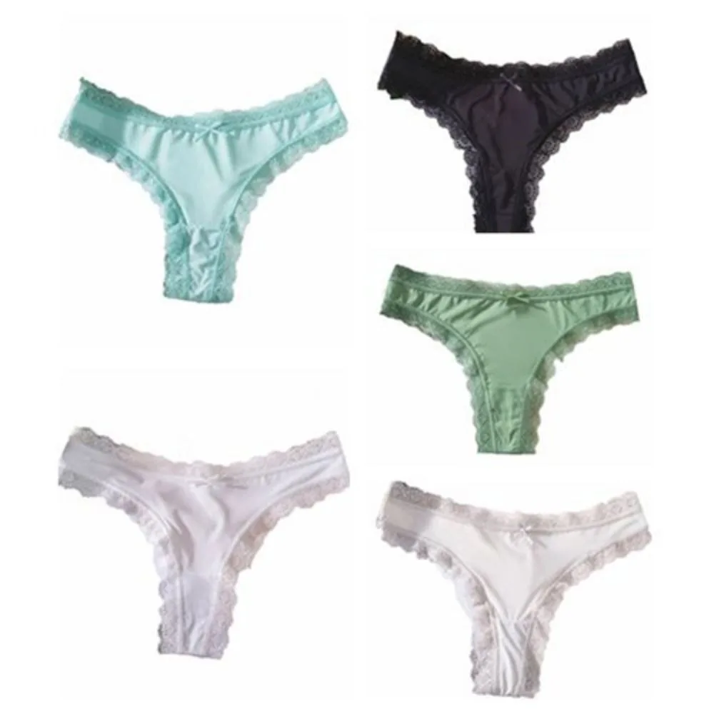 Bragas cómodas de seda helada sin costuras, entrepierna de algodón, cintura baja, bragas con lazo de encaje, ropa interior femenina, lencería cómoda