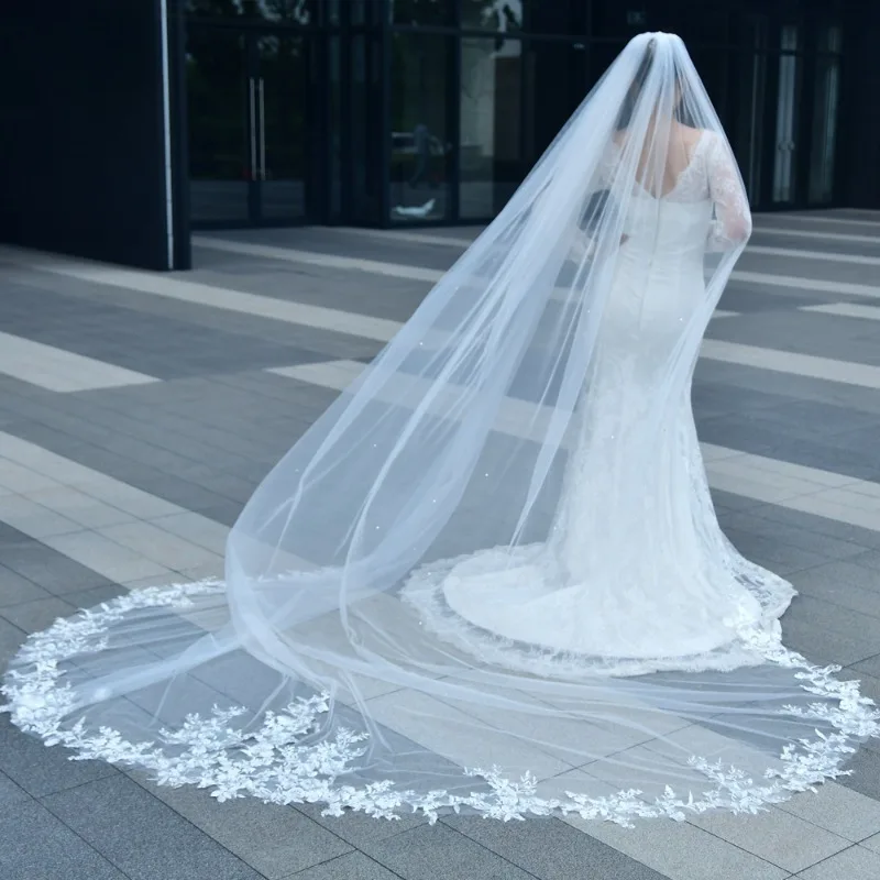 

Cathedral Train Embroidery Lace Bridal Veil