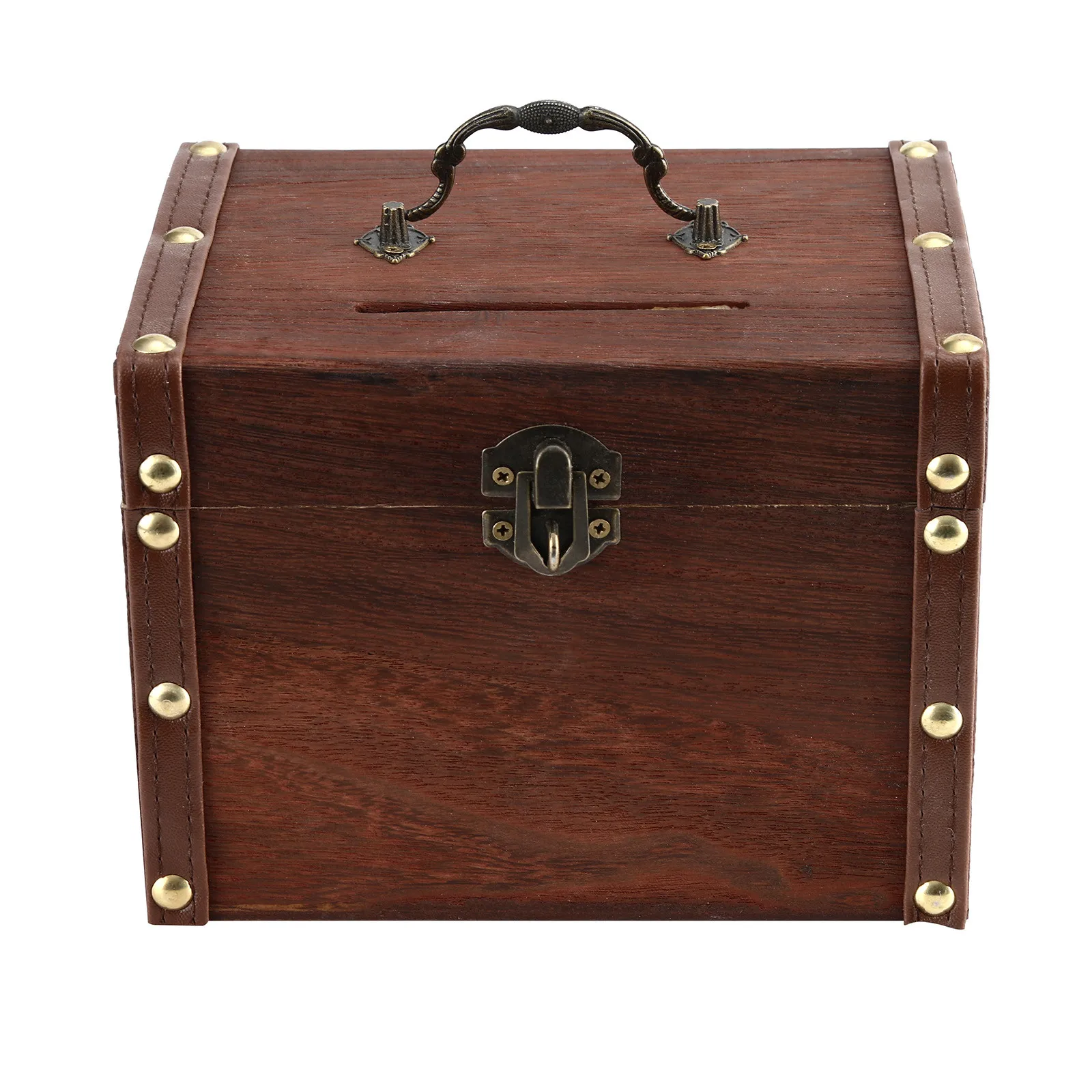 大きな木製豚の貯金箱金庫貯金箱ロック付き木彫り手作り