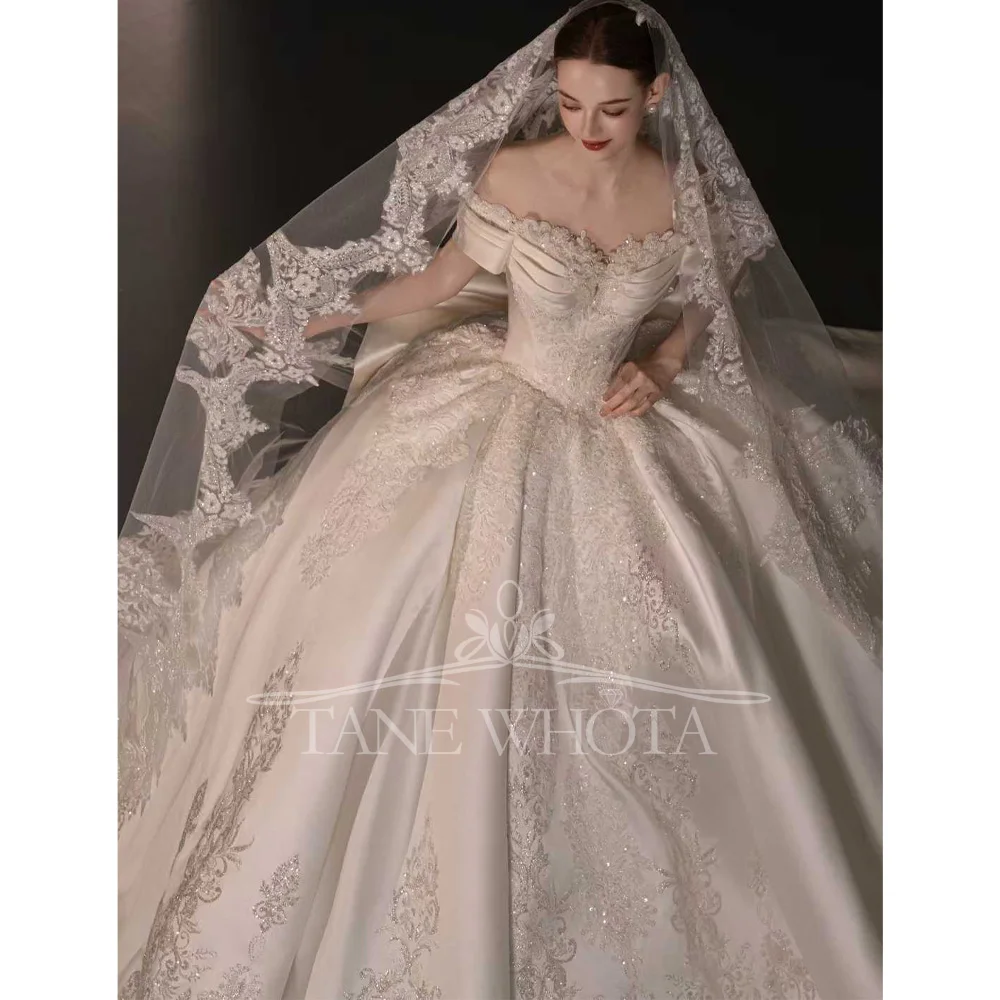 Vestido de novia de lujo con escote en forma de corazón y hombros descubiertos, Vestido de baile bordado con lentejuelas, Vestido de novia personalizable