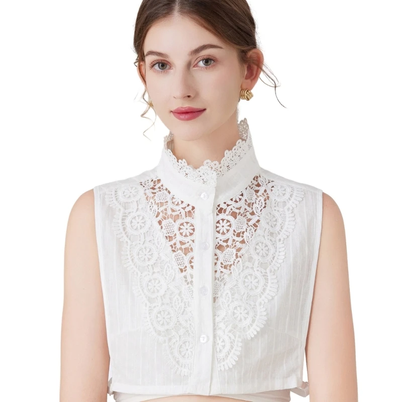 

Sweet Style Lace Pattern Trim Decorative Collar Fabric Sewing Applique DIY Neckline Half Shirt Designed Anti-Slip Collar