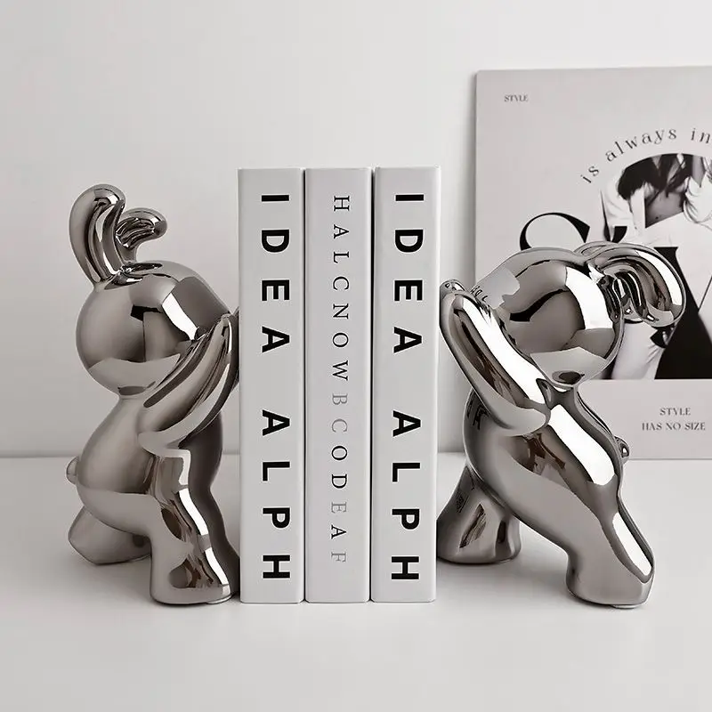 1 pair desk organizer Creative Rabbit Bookend Ceramic Ornament Desktop book holder Cute Gift simple nordic style book organizer