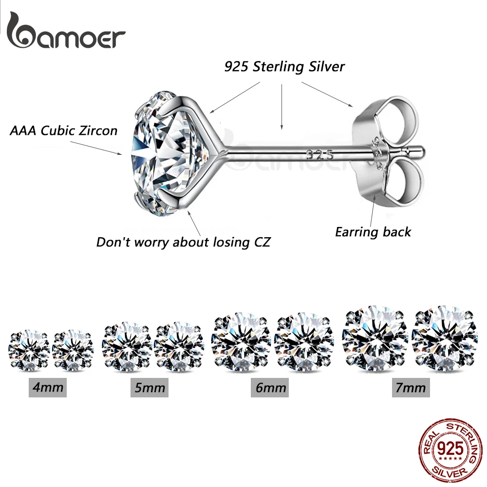 Women's 925 Sterling Silver Basic Wedding Stud Earrings