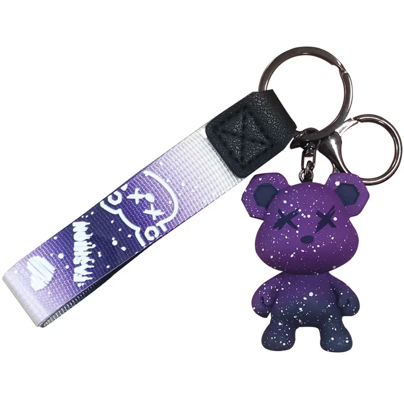 Starry Sky Gradient Color Bear Keychain Men and Women Couple Bag Pendant Car Key Ring Chain Accessories Keyring Gift for Friends