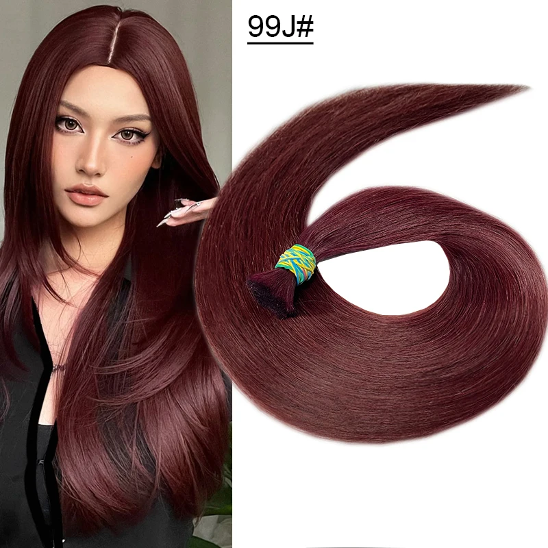 Wholesale Human Hair Bulk No Weft 99J# Vietnamese Hair Virgin Remy Straight Hair Bulk 18-30nch 100% Real Natural Hair Extension