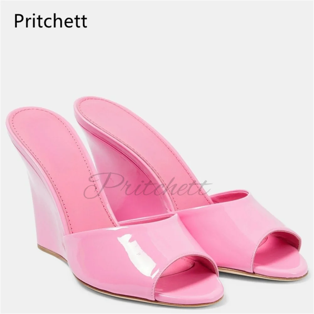 Wedges Peep Toe Slippers for Women Pull On High Heels Leather Mules Fashion Summer Party Beach Outside Shoes Modern Slippers