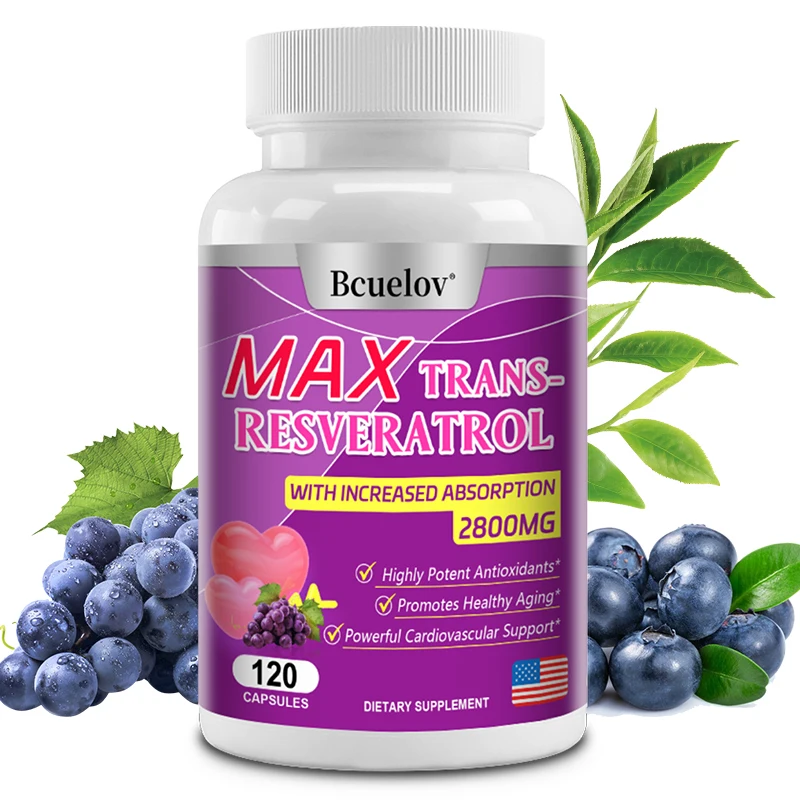 El suplemento de resveratrol Bcuelov admite sistema inmunológico, resistencia extra para corazón, 2800 mg, antioxidante