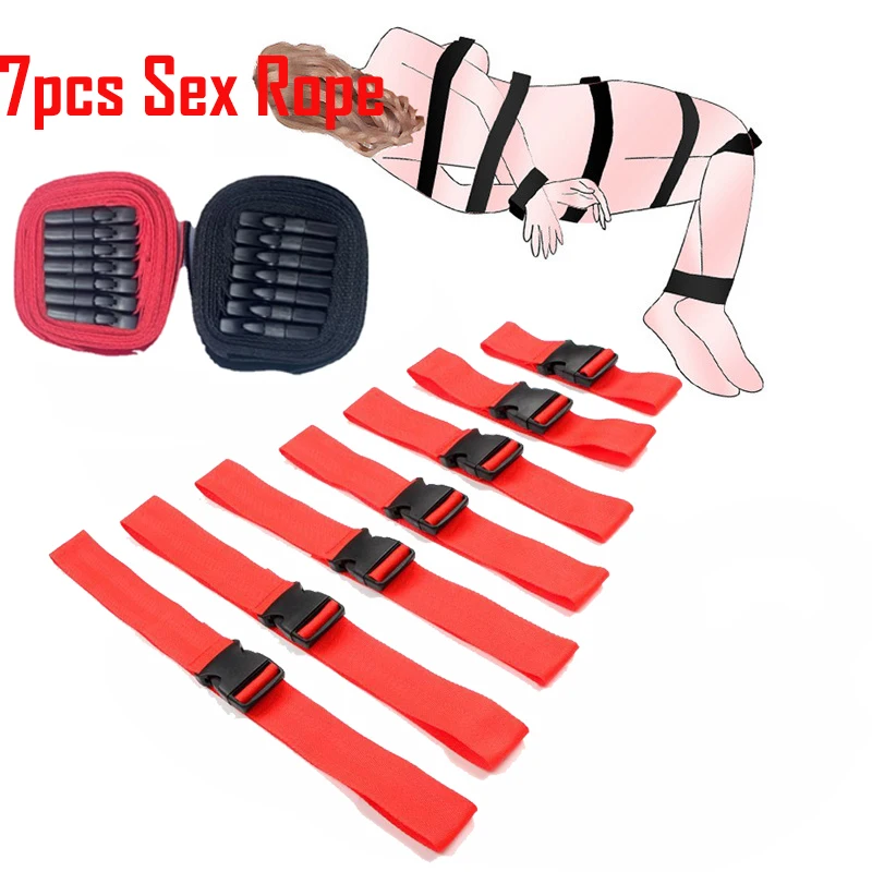 7PCS Sex Rope SM Slave Sex Toys Sets BDSM Bondage Play Kits Couples Bondage Restraints Adjust Handcuffs Anklet Adult Game Sextoy