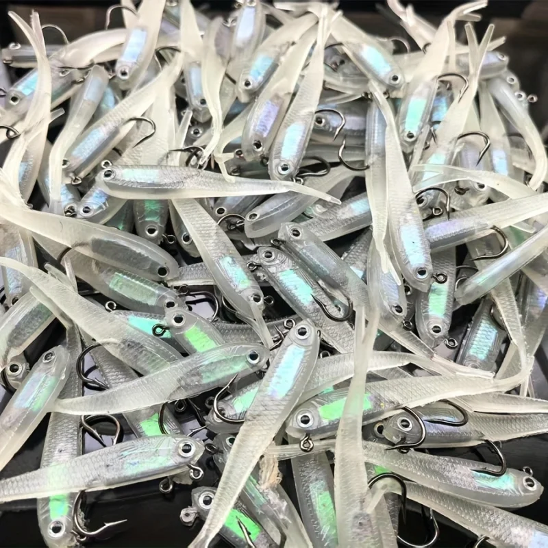 Isca macia 20A com 3 anzóis - Isca em formato de mullet colorida em tons de arco-íris, adequada para robalo e truta - Adequada para água doce e salgada.