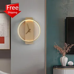 Modern Led Clock Wall Lamp Fixtures for Living Room Restaurant Bedroom Hotel Sconce Lights Decoration Nordic Lighting Indoor