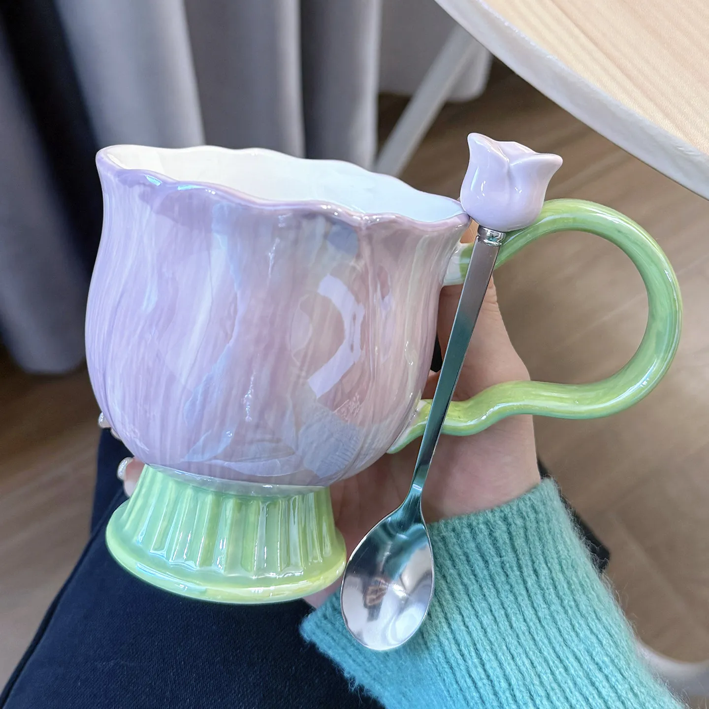 410ml Ceramic Cup Mugs Creative Niche Design High Aesthetic Splicing Color Water Mug Companion Girls Mothers Day Birthday Gifts