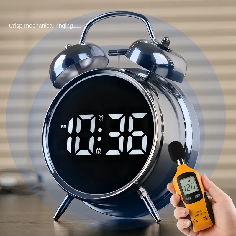 Super Loud Alarm Clock, LED Electronic Intelligent Student Specific Wake-Up Alarm Clock - Retro Metal Appearance,Battery Powered