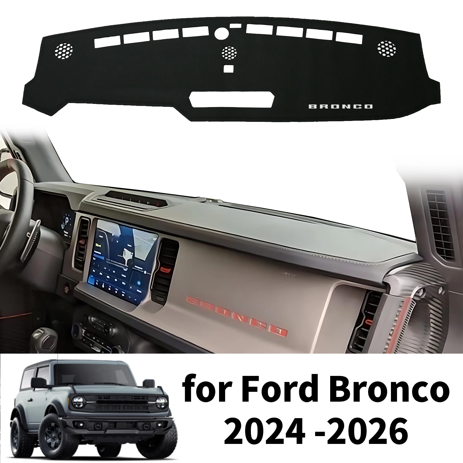 Автомобильный коврик для приборной панели для Ford Bronco 2024 2025 2026, солнцезащитный коврик, защитный коврик для приборной панели, аксессуары для приборной панели