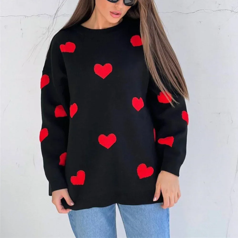 Maglione lavorato a maglia ricamato Love da donna, girocollo, ispessito, maniche lunghe, pullover ampio, autunno e inverno, nuovo