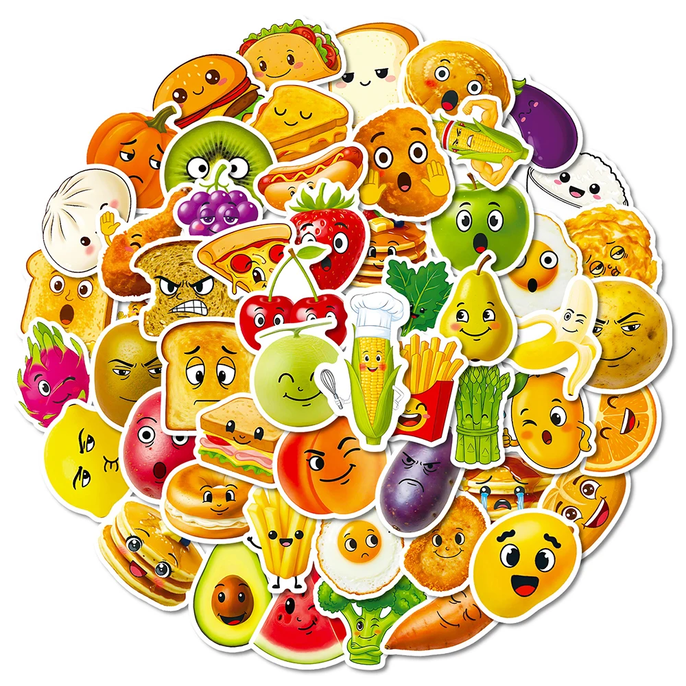 10/30/56pcs Fruit Vegetables Food Meme Stickers Funny Creative Sticker Decoraiton Luggage Stationery Phone Graffiti Decals Pack