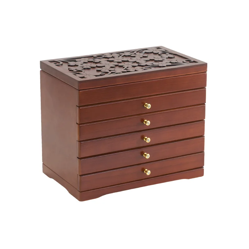 

Wooden jewelry box, stud earrings, ring jewelry , multi-layer large-capacity retro.