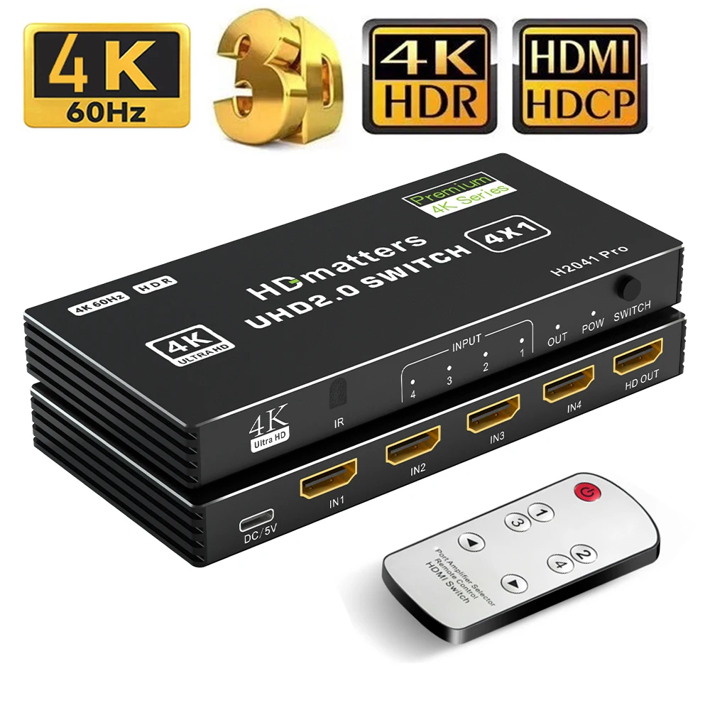 HDMI 2.0 Switch 5 in 1 3 in 1 Switch HDMI 4K 60Hz Switcher Selector Box HDR HDMI Switch with remote for PS5 Xbox Series X/S PS4