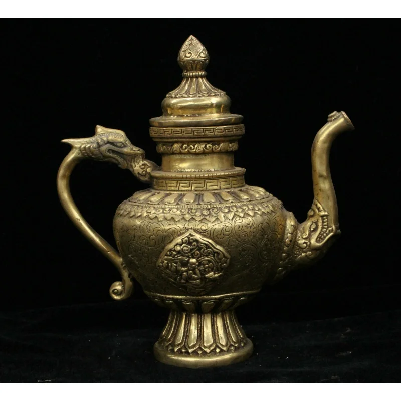 Chinese Dynasty Palace Bronze Brass Dragon Beast Wine Teapot Wine Pot Statue