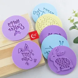 Food Grade Plastic Cookie Mold Happy Easter Rabbit Embossed Cutter Stamp Mold Love Cupcake Fondant Decoration Mold
