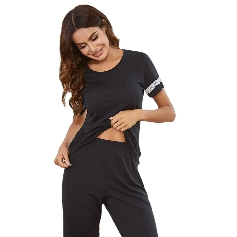 

Women Lace Pajamas Clothes Cotton Bedroom Sleepwear Women's Pajamas Suits Short Sleeves Five Points Pants Homewear Casual Suits