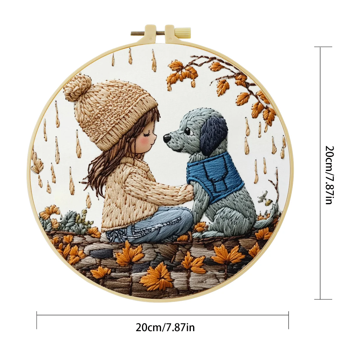1 Stück 20X20CM/15X15CM 7,87/6,3 Zoll Stickerei-Starter-Kit „Ein Mädchen und ein Hund“ DIY-Kit DIY-Stickerei-Kit Handarbeiten Nadelkunst – Detail 5