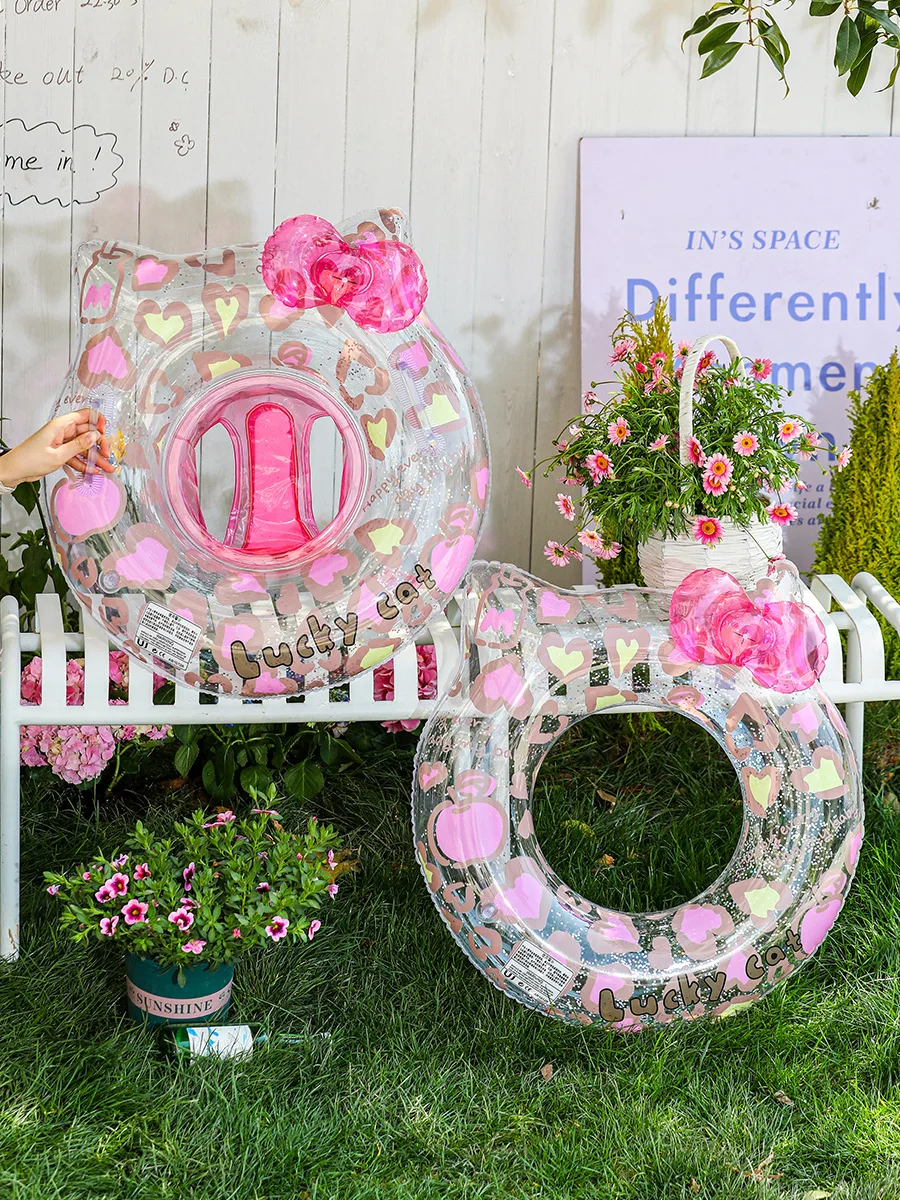 Swimming Circle Transparent Swimming Circle Cartoon Cat Swimming Circle Children's Seat Ring Lifeguard Ring