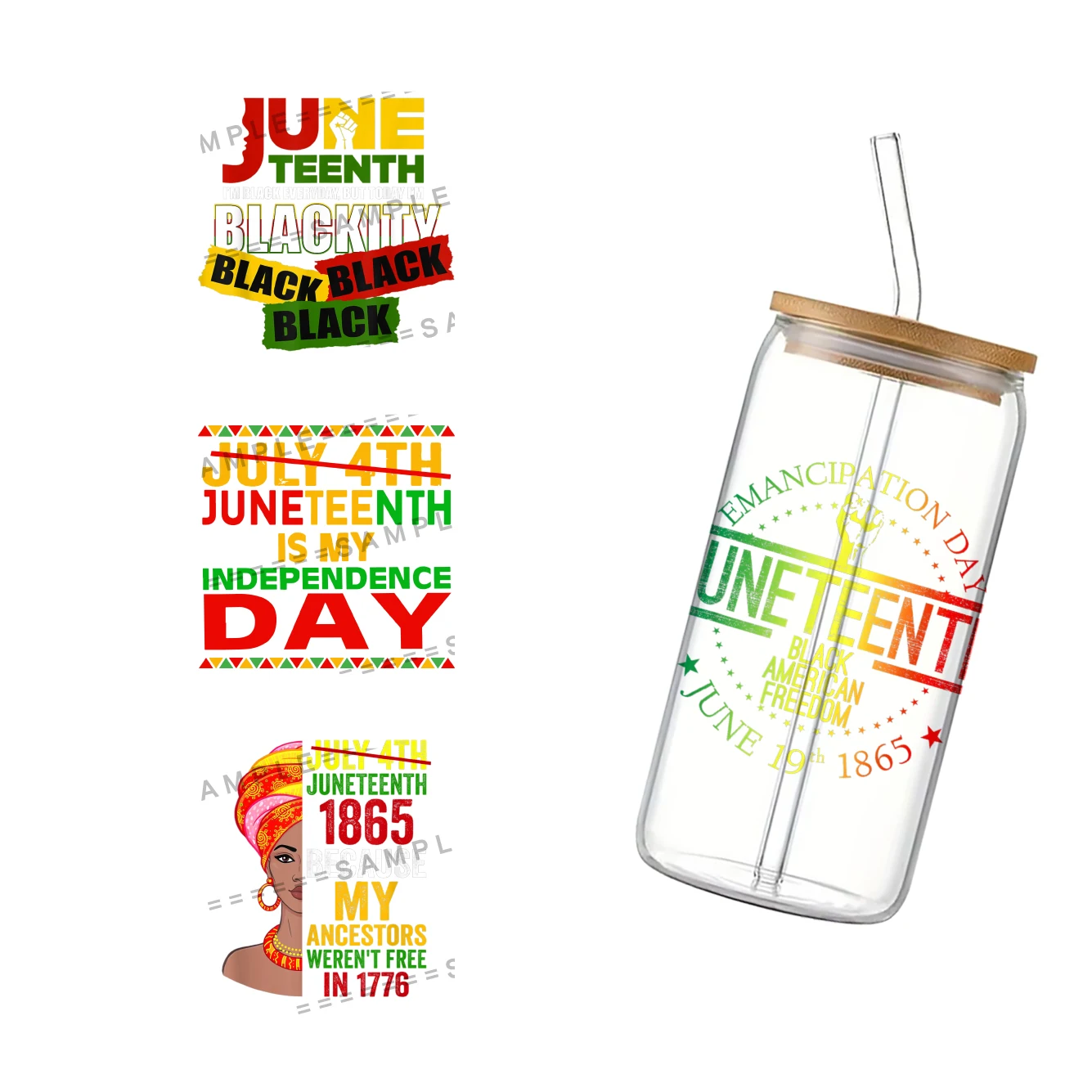 Festival Juneteenth UV DTF Transfer Sticker Waterproof Decals ForGlass Cup Wrap Stickers Small Size 11x11cm