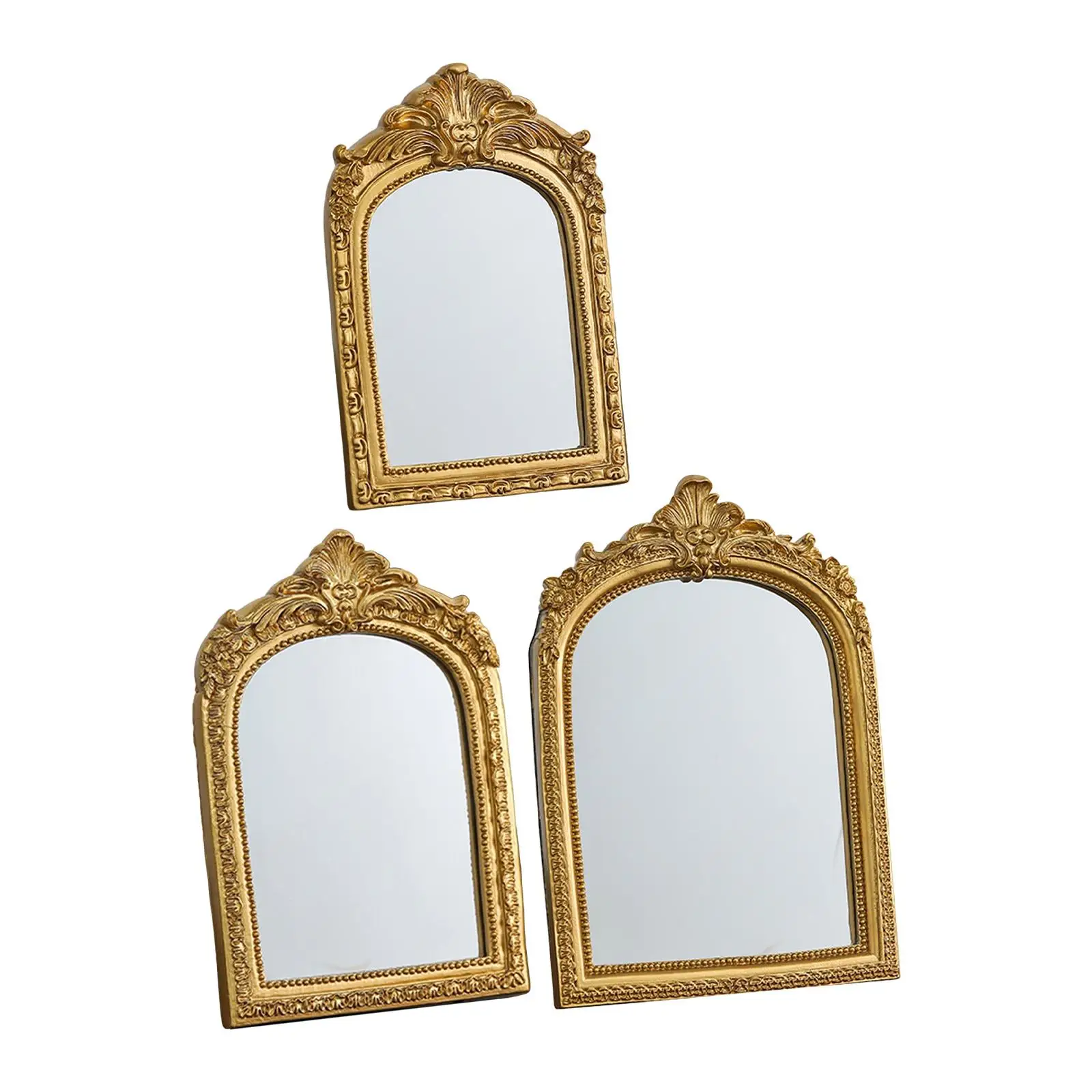 Antique Gold Arched Makeup Mirror Resin Glass Luxury Vanity Mirror Decorative Tabletop for Wedding Birthday Party Gift
