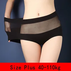 Large Size 110 Kg Triangle Underwear Women's Mesh High Waist Hip Fat Transparent Sexy Lingerie