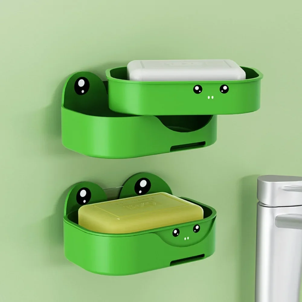 Bathroom No Drilling Wall Mounted Cute Cartoon Household Frog Soap Box Creative Cleaning and Draining Soap Storage Rack