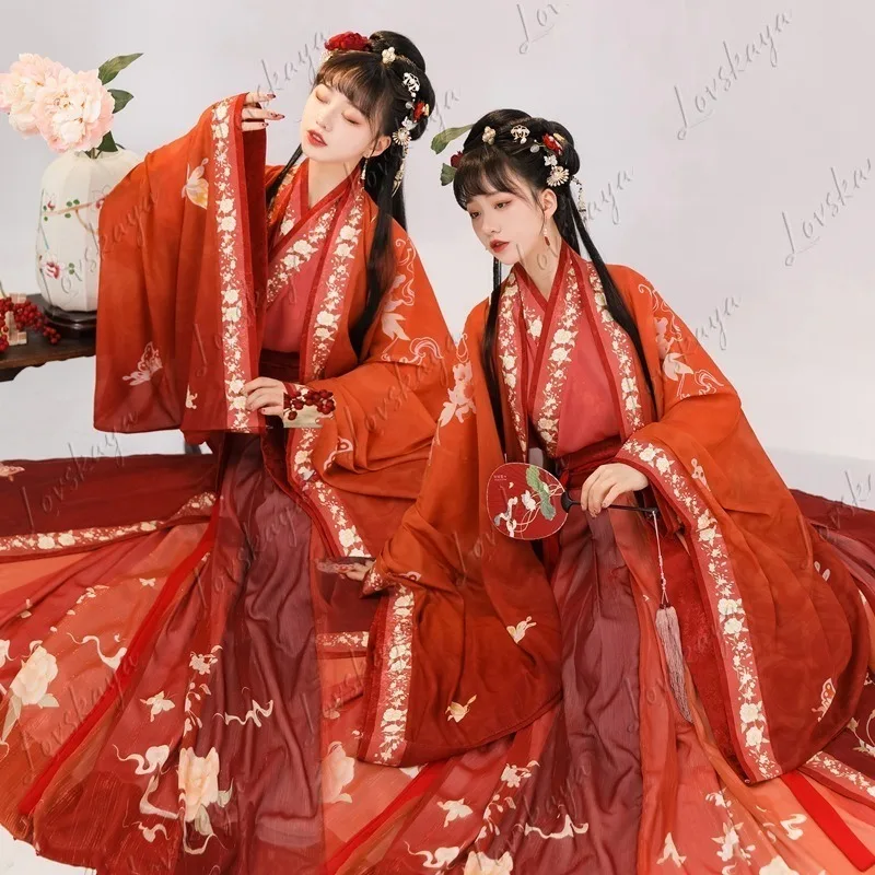 Chinese Style Hanfu Women Fairy Ancient Costume Phoenix Butterfly Three Pieces Set Daily Casual Big Sleeve Robe